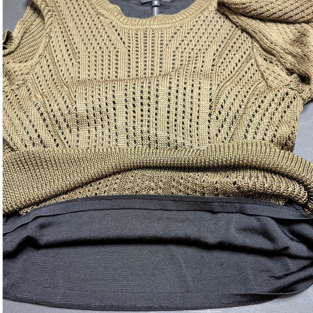 Rag & Bone Olive Green Slinky Pointelle Open Knit Lined Sweater Womens Size M - Picture 4 of 10